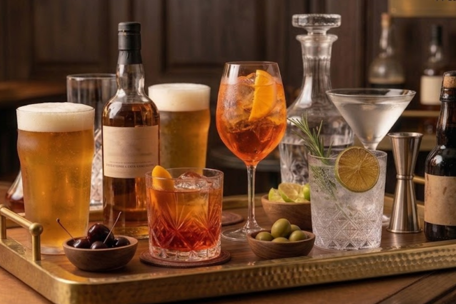 A selection of drinks on a tray