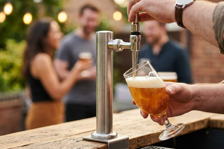 Draught beer keg set-up for a party